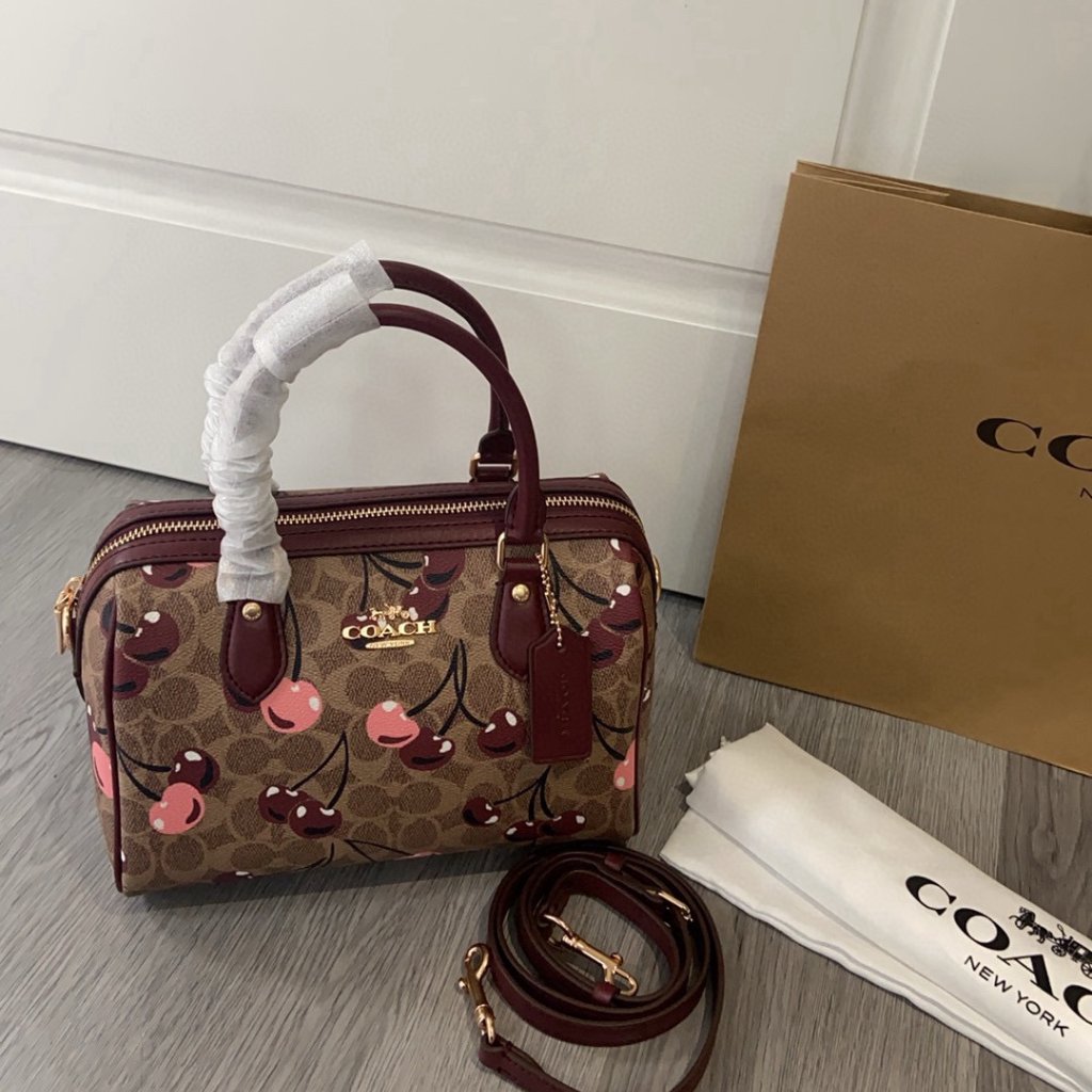 Coach Rowan Satchel Bag In Signature Canvas With Cherry Print